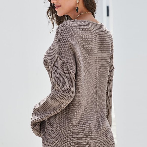 HOST PICK  New Raw Seams V-Neck Knit Pullover Sweater L - Picture 2 of 5